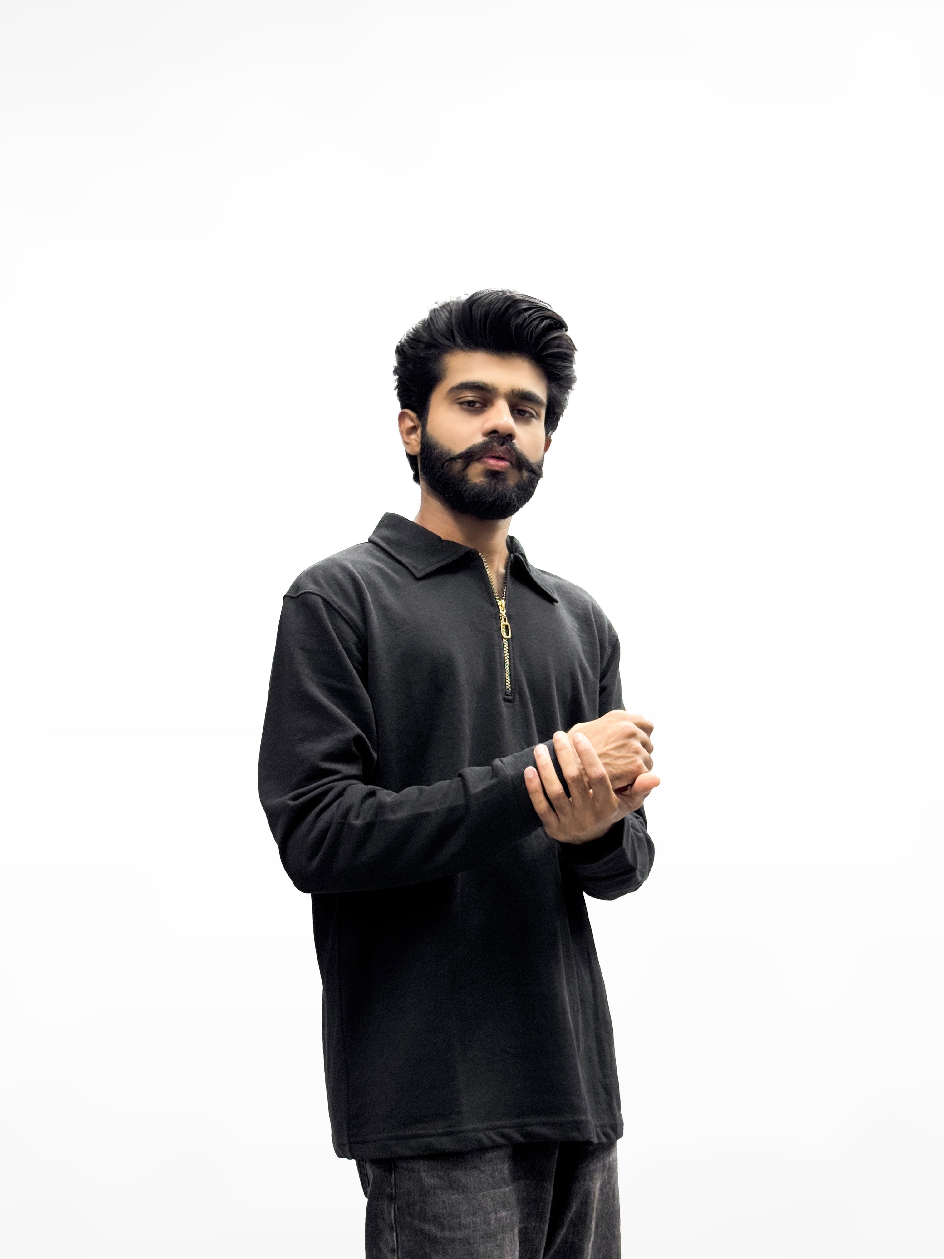 🖤Premium Black Zip-Up Collar Full Sleeves Shirt